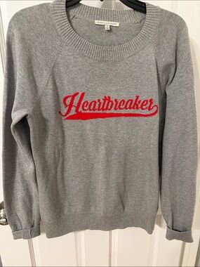 Rebecca Taylor Gray Crewneck Sweater with Red 'Heartbreaker' Script